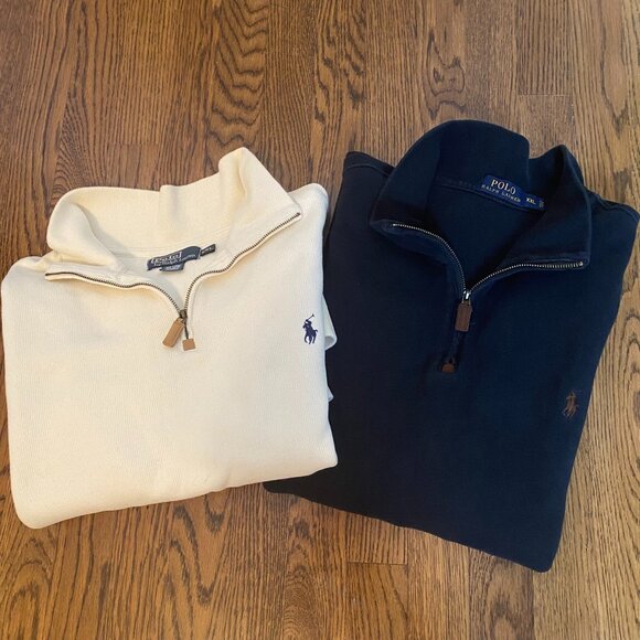 (2) Ralph Lauren 1/4 Zip XXL ivory & black mens plus size - Picture 1 of 8